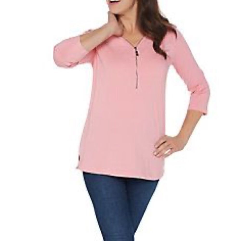 Belle Kim Gravel TripleLuxe Knit Silvertone Zip Top